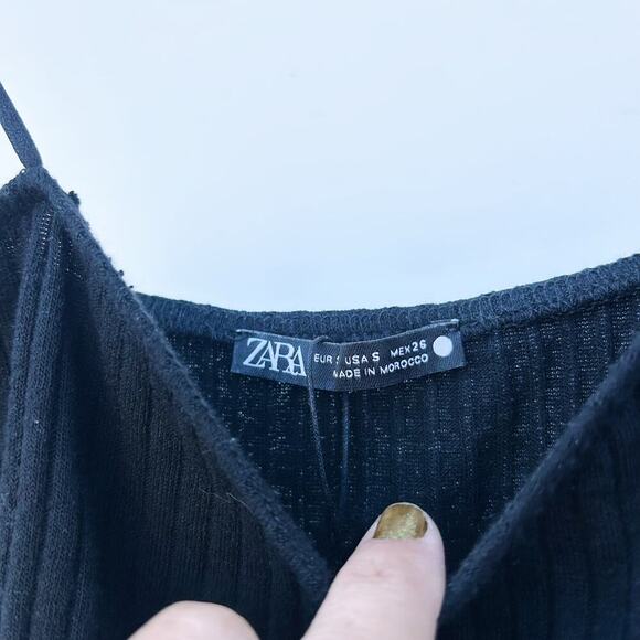 Zara Black Stretchy Ribbed Cami Cardigan Set Medium Pajamas Lounge Sweater - Picture 5 of 11